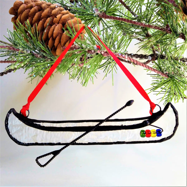 Stained glass canoe ornament